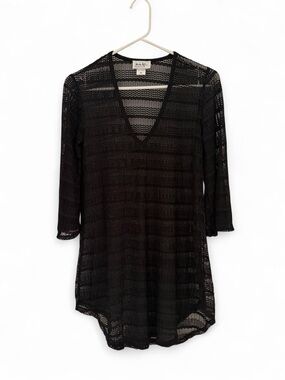 Jordan Taylor Black woven mesh deep V‑Neck dress or Swim Coverup